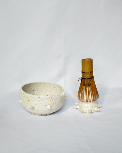 Speckled spiky matcha bowl